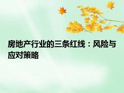 房地产行业的三条红线：风险与应对策略