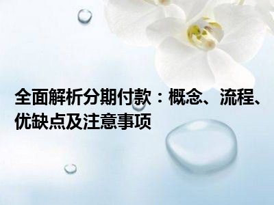 全面解析分期付款：概念、流程、优缺点及注意事项