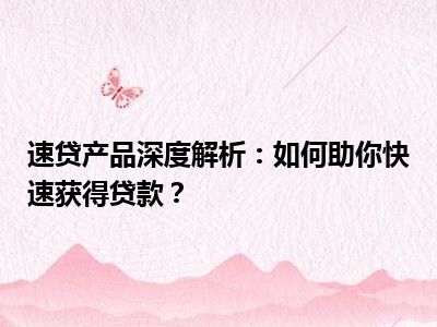 速贷产品深度解析：如何助你快速获得贷款？