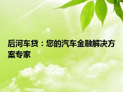 后河车贷：您的汽车金融解决方案专家