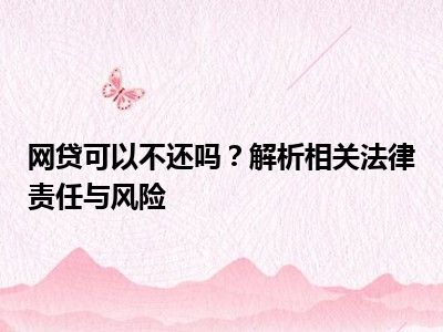网贷可以不还吗？解析相关法律责任与风险