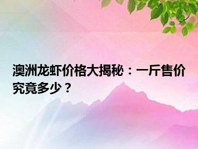 澳洲龙虾价格大揭秘：一斤售价究竟多少？