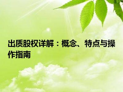 出质股权详解：概念、特点与操作指南