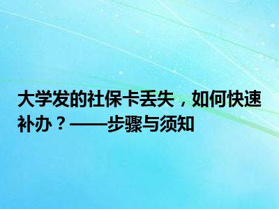 大学发的社保卡丢失，如何快速补办？——步骤与须知