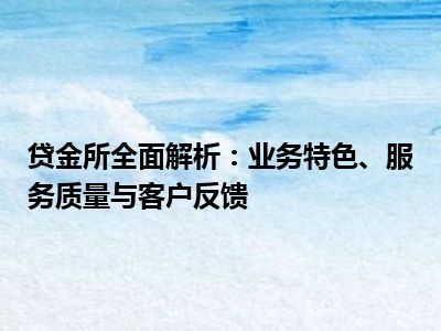 贷金所全面解析：业务特色、服务质量与客户反馈