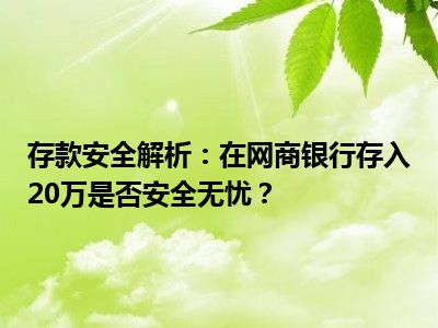 存款安全解析：在网商银行存入20万是否安全无忧？