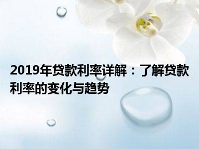 2019年贷款利率详解：了解贷款利率的变化与趋势