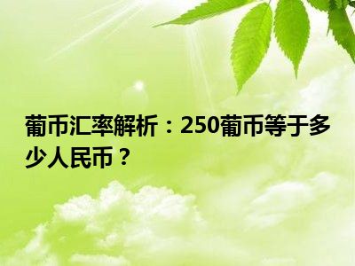 葡币汇率解析：250葡币等于多少人民币？