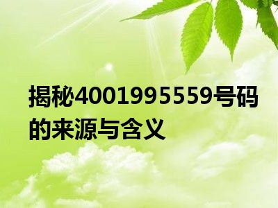 揭秘4001995559号码的来源与含义