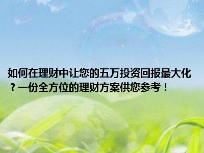 如何在理财中让您的五万投资回报最大化？一份全方位的理财方案供您参考！