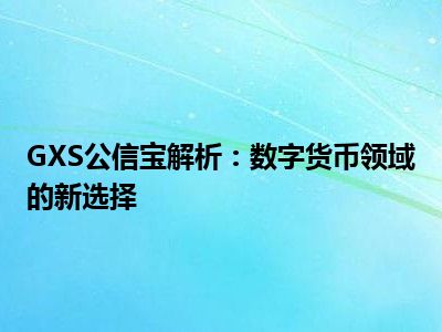 GXS公信宝解析：数字货币领域的新选择
