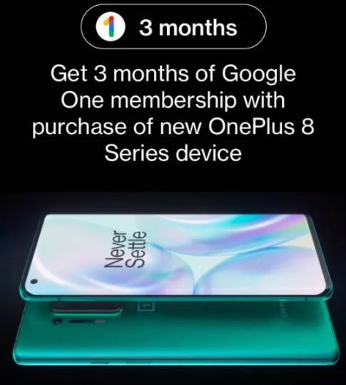 OnePlus 8和8 Pro随附3个月免费100GB Google One云存储
