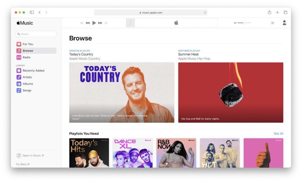 Apple Music Beta网站已更新，具有macOS Big Sur样的设计和“立即收听”新标签