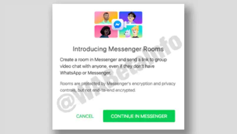 WhatsApp Web获得Facebook Messenger Rooms快捷方方式