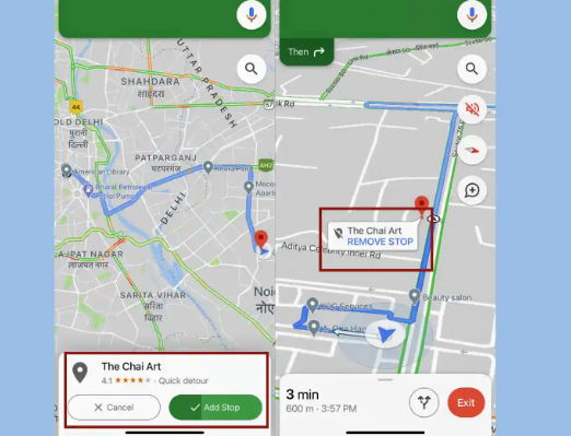 Google Maps：如何在不离开导航模式的情况下在路线中添加站点